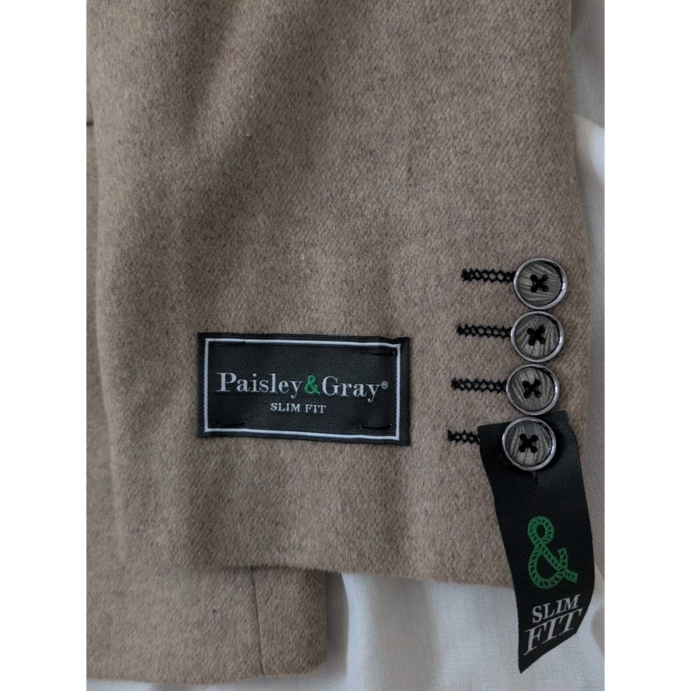 Paisley‎ & Gray Mens Peak Slim Fit Asian Bird Lined Blazer Size 46R Beige NWT - Picture 7 of 12